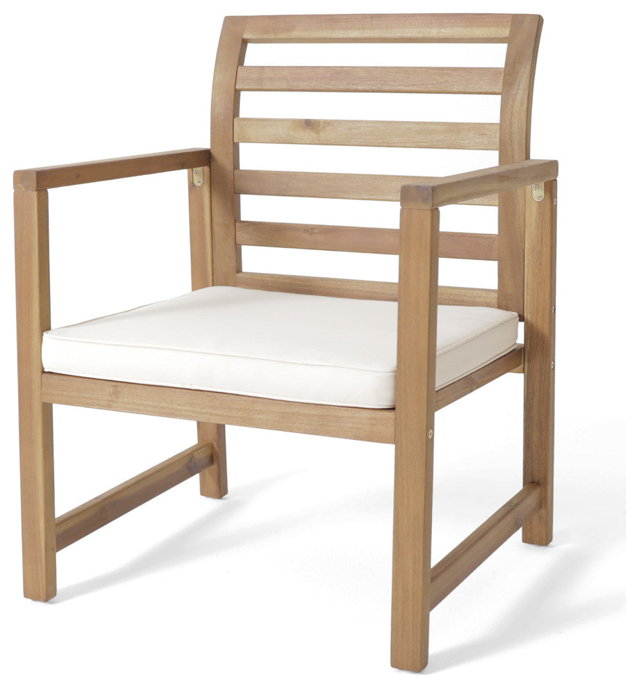 Emilano Outdoor Acacia Wood Club Chair with Water Resistant Cushions, Set of 2