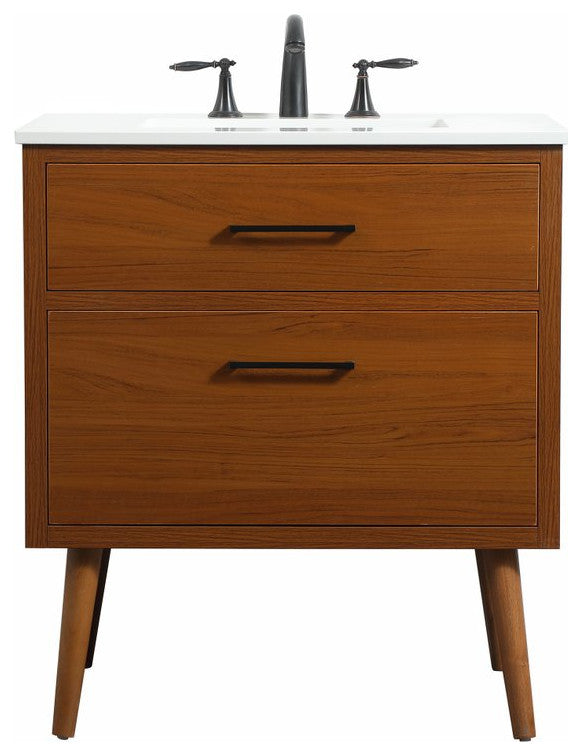 Home Living 22" Midcentury Modern Teak-Light Bathroom Vanity