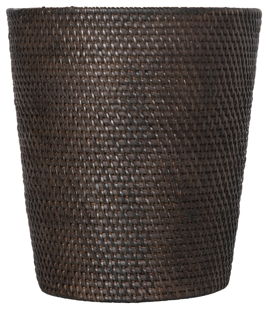 Loma Round Rattan Paper Waste Basket, Espresso