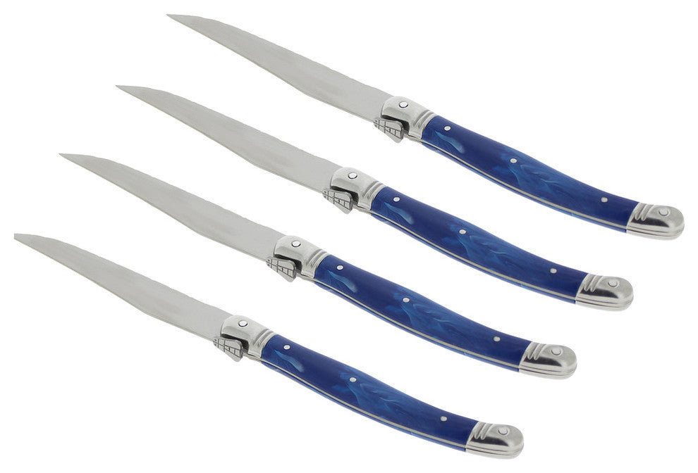 Laguiole Blue Marble Steak Knives, Set of 4