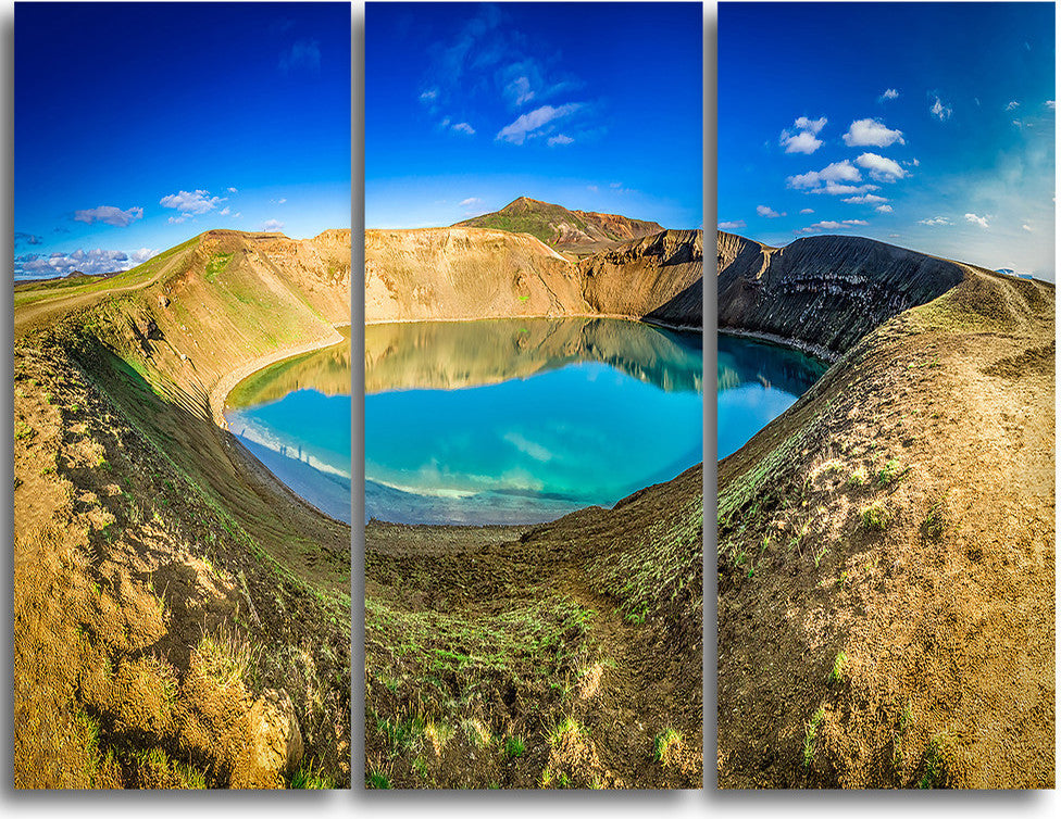 "Blue Lake in the Crater of Volcano" Metal Wall Art, 3 Panels, 36"x28"