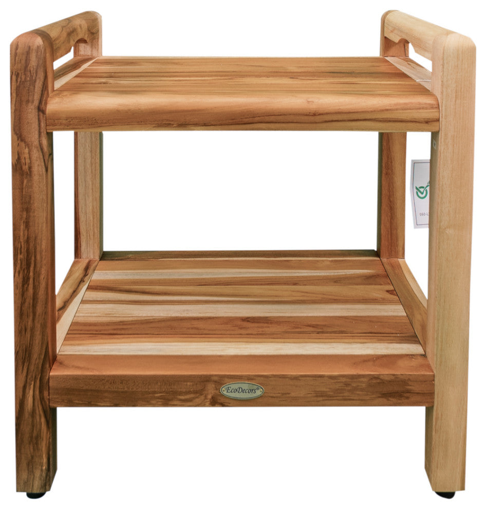 EcoDecors EarthyTeak Classic Shower Bench, Shelf and LiftAide Arms, 18"