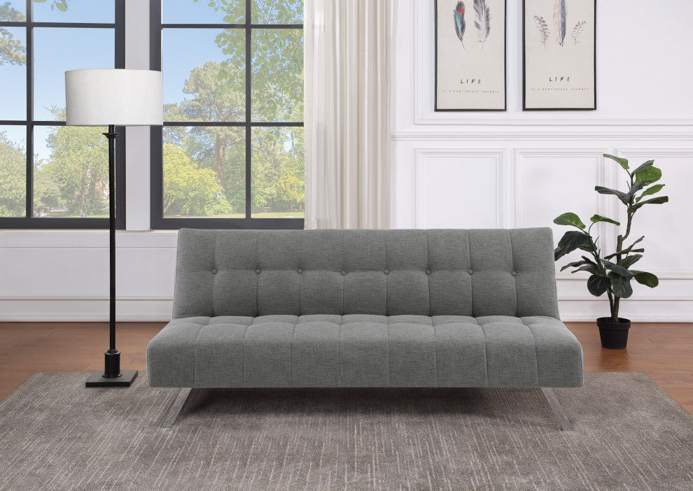 Sawyer Futon, Gray Fabric With Stainless Steel Legs