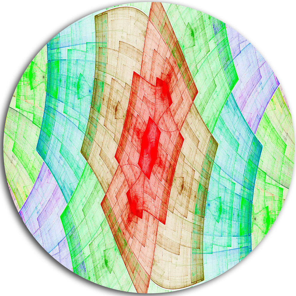 Light Red And Green Flower Grid, Abstract Disc Metal Wall Art, 36"