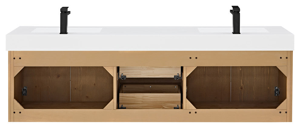 Siena Wall-mounted Single Bath Vanity, Light Brown, 72inch, With Mirror