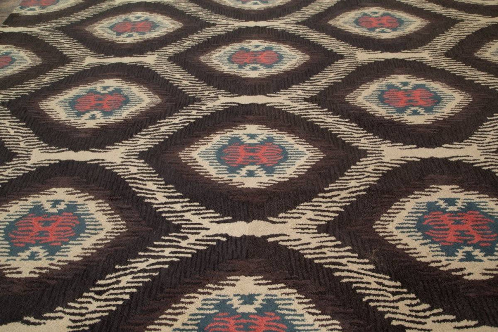 Agra Hand Tufted Ikat Transitional Oriental Area Rug, Black, 8x10'