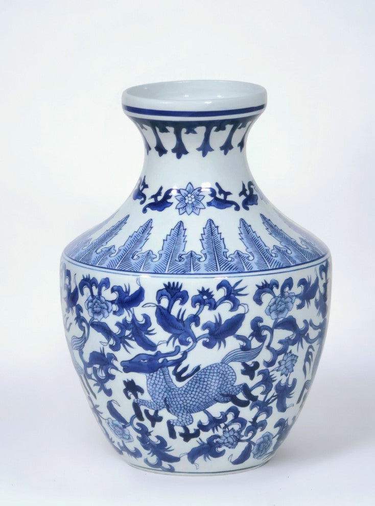 14" Porcelain Vase With Floral Design