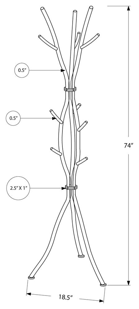 Coat Rack Hall Tree 11 Hooks Entryway 74"H Bedroom Metal Black