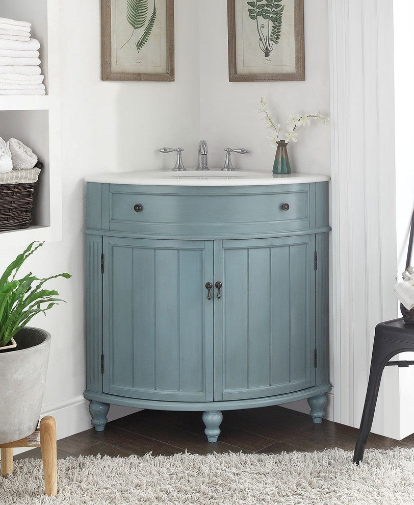 Vantage Corner Vanity, Light Blue, 24"