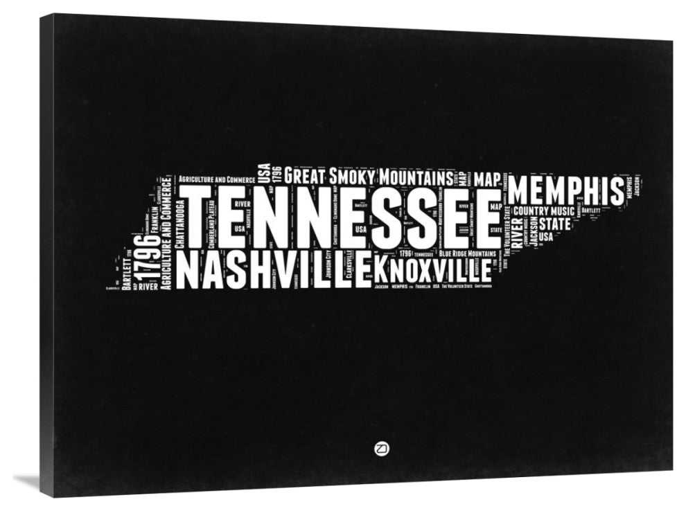 "Tennessee Black and White Map" Fine Art Print