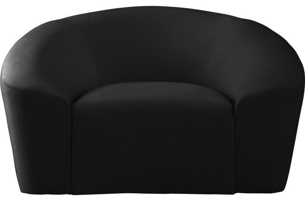 Riley Velvet Upholstered Rounded Chair, Black