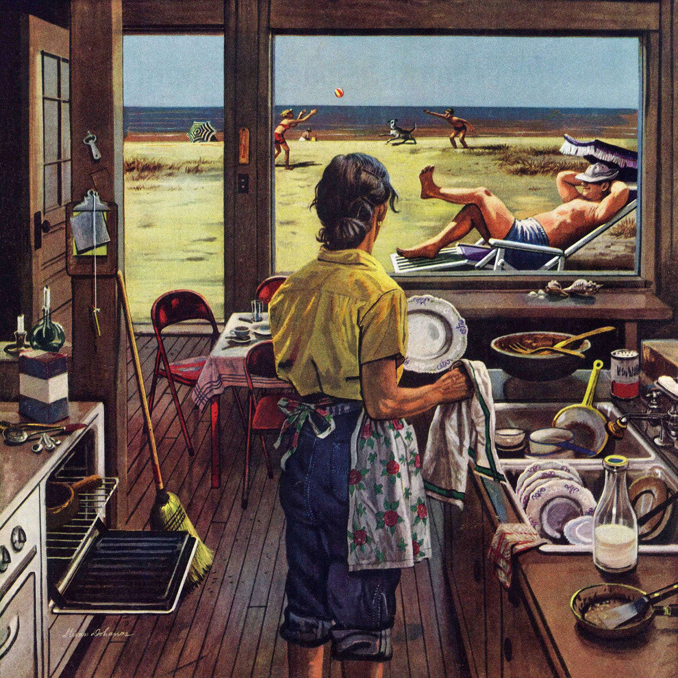 "Doing Dishes at the Beach" Print on Canvas by Stevan Dohanos