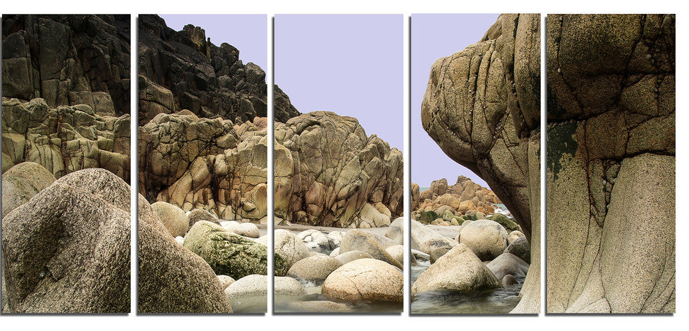 "Smooth Rocks in Coastline Panorama" Landscape Wall Art, 5 Panels, 60"x28"