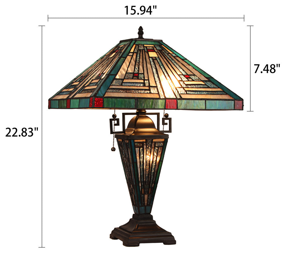 Innes Mission-Style 3 Light Double Lit Table Lamp 16" Wide