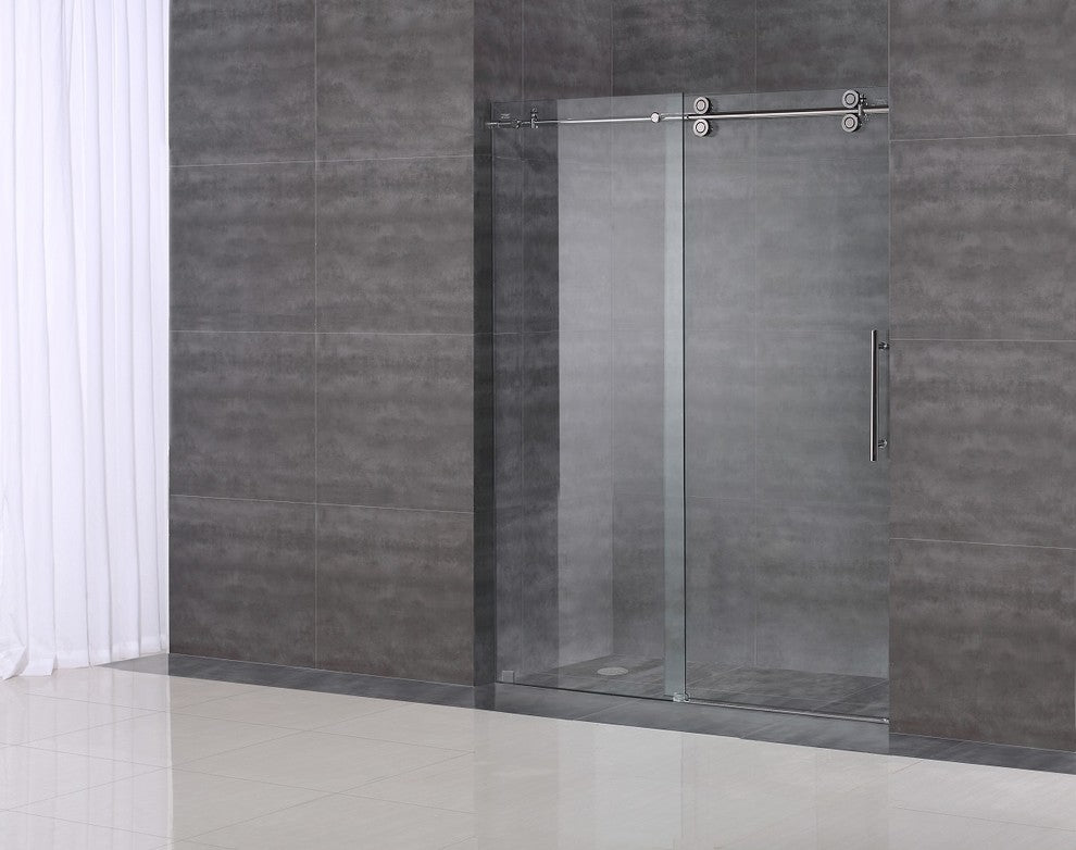 Aston Langham Completely Frameless Sliding Shower Door, Stainless Steel, 60"x75"