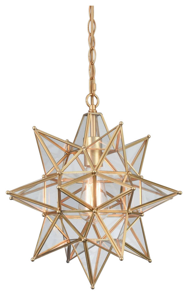 Modern Star Pendant Light, Brass, 16 Inch