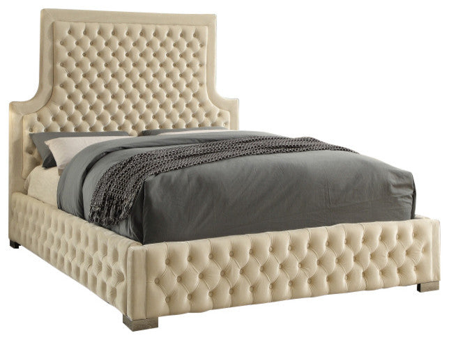 Sedona Velvet Upholstered Bed, Cream, King