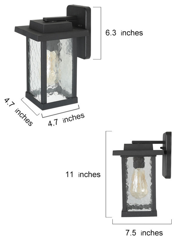 LNC 11-in Matte Black Water Proof Square Wall Sconce, Texutred Glass