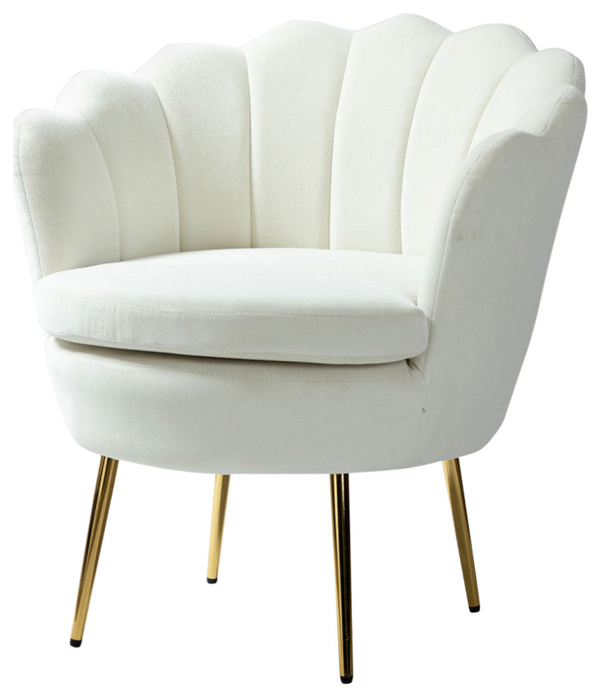 Upholstered Accent Barrel Chair With Tufted Back, Ivory