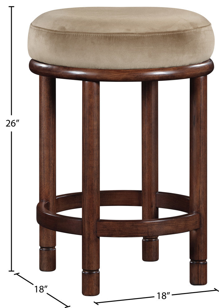 Monette Upholstered Bar and Counter Stool, Beige, Velvet, Brown Finish