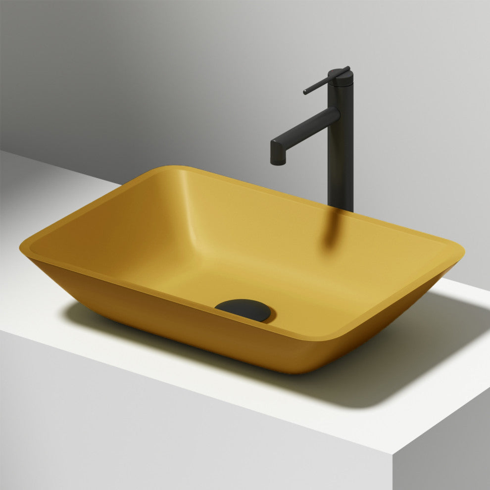 VIGO Sottile 18"L x 13"W x 4"H Glass Rectangular Vessel Bathroom Sink, Citron