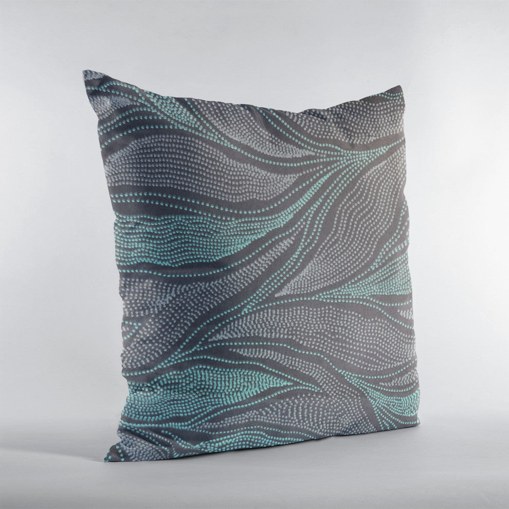 Plutus Blue Leafs Floral Luxury Throw Pillow, 16"x16"