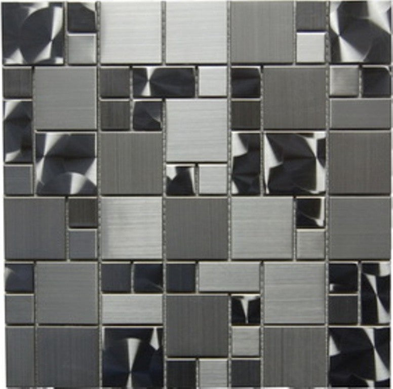 Odyssey Stainless SteelMagic Pattern Mosaic Blend Tile, 12"x12", Set of 10