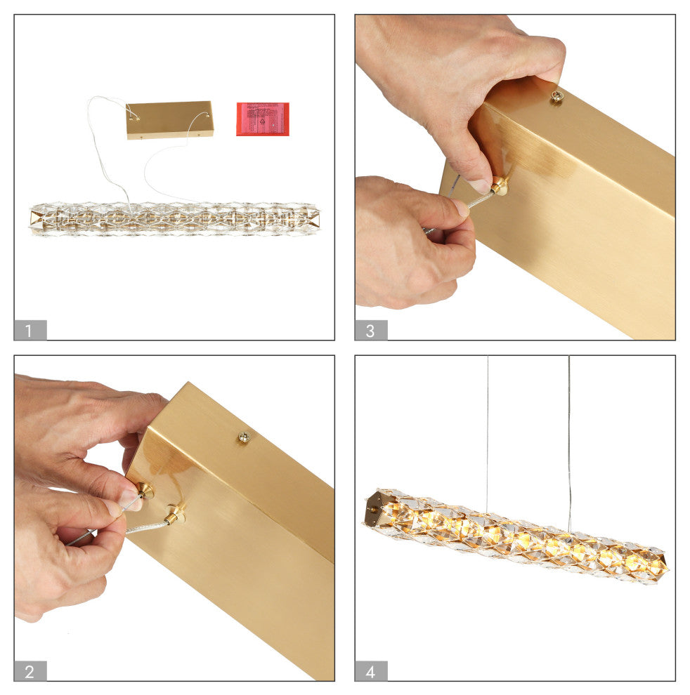 LNC Viniculture 1-Light 36" Modern Crystal Linear LED Island Light, Brass