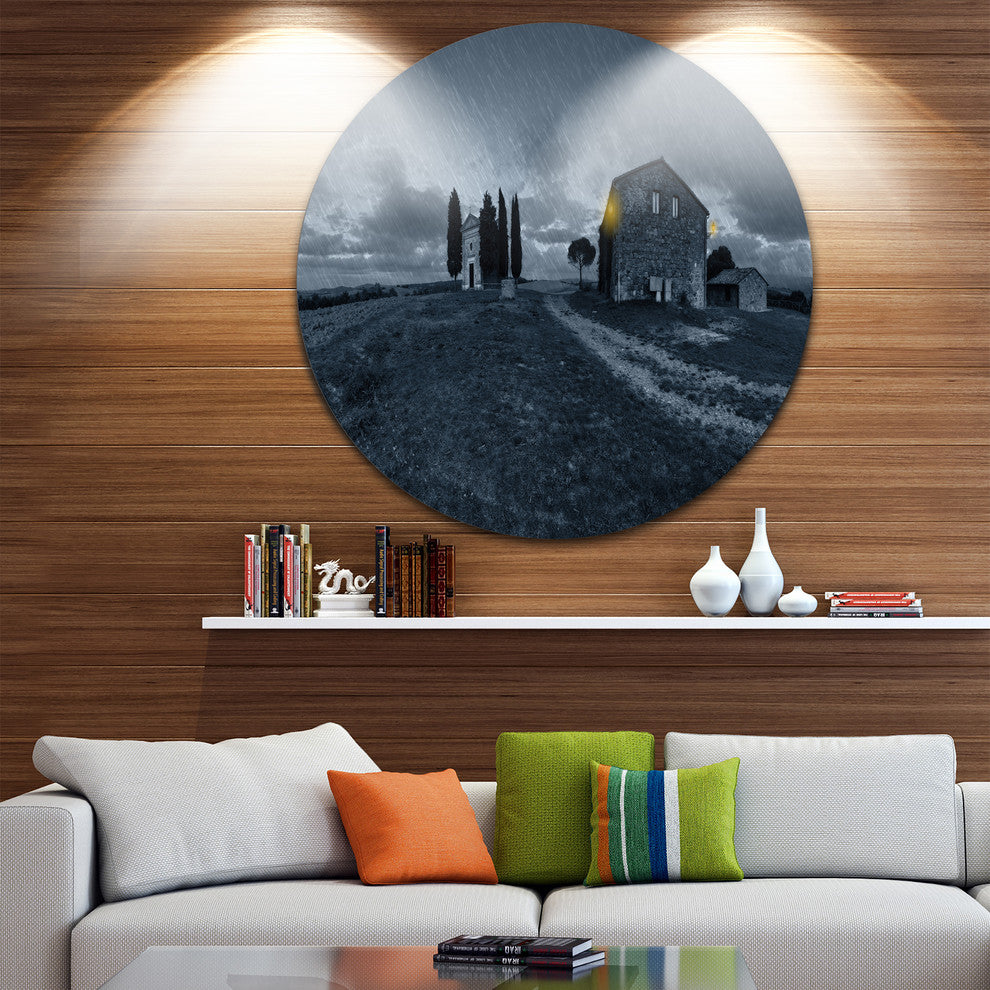 Old Chapel In Rainy Night, Landscape Photo Round Wall Art, 38"