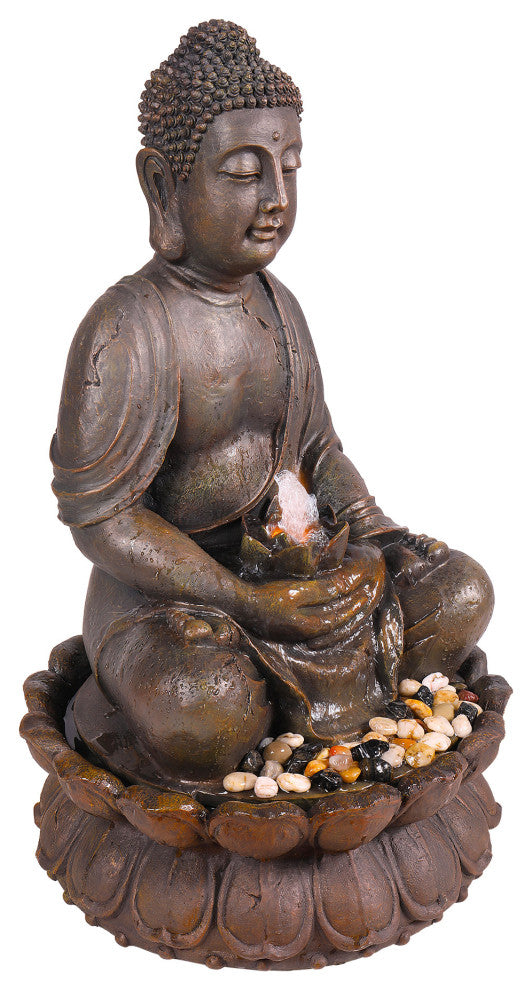 Alpine Meditating Buddha Fountain With LED Light, 33" Tall