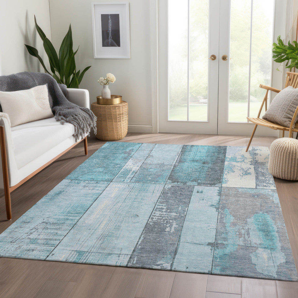 Machine Washable Indoor/Outdoor Chantille ACN1877 Teal 10' x 14' Rug