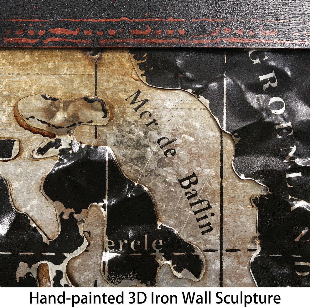 "World Map" Wall Art Mixed Media Iron Hand Painted Dimensional Wall Sculpture