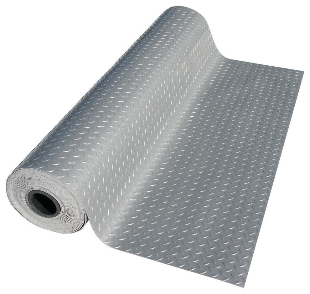 Rubber-Cal "Diamond-Plate Metallic" PVC Flooring - 2.5 mm x 4 ft x 6 ft - Silver