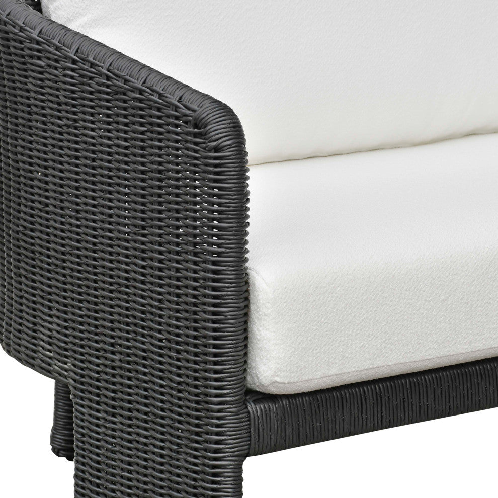 Alexa Rattan Performance Fabric Outdoor Sofa, Black