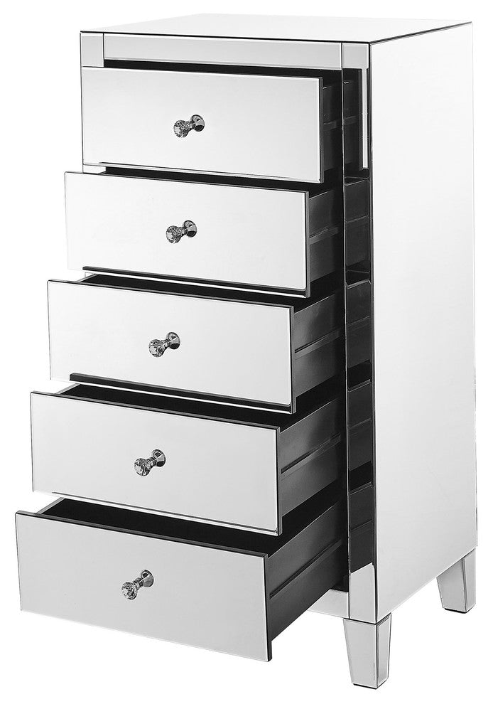 5 Drawer Chest 24"x18"x45" Clear Mirror