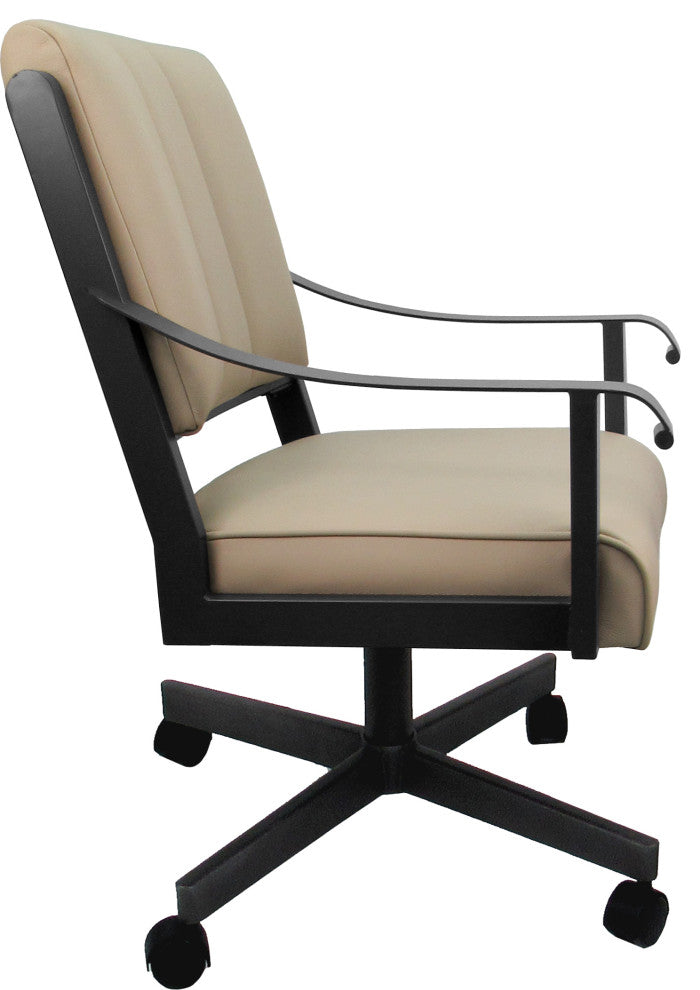 Leather Memphis Dining Caster Chair Swivel Tilt with Wheels, Tan Leather on Gray