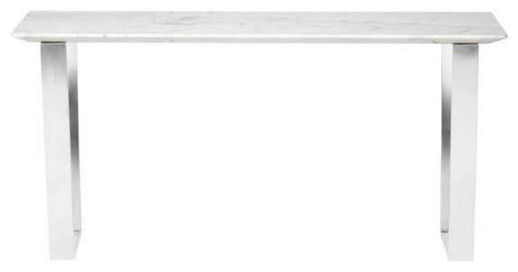Catrine Console Table by Nuevo Living, White Marble Top / Polished Stainless Steel Frame
