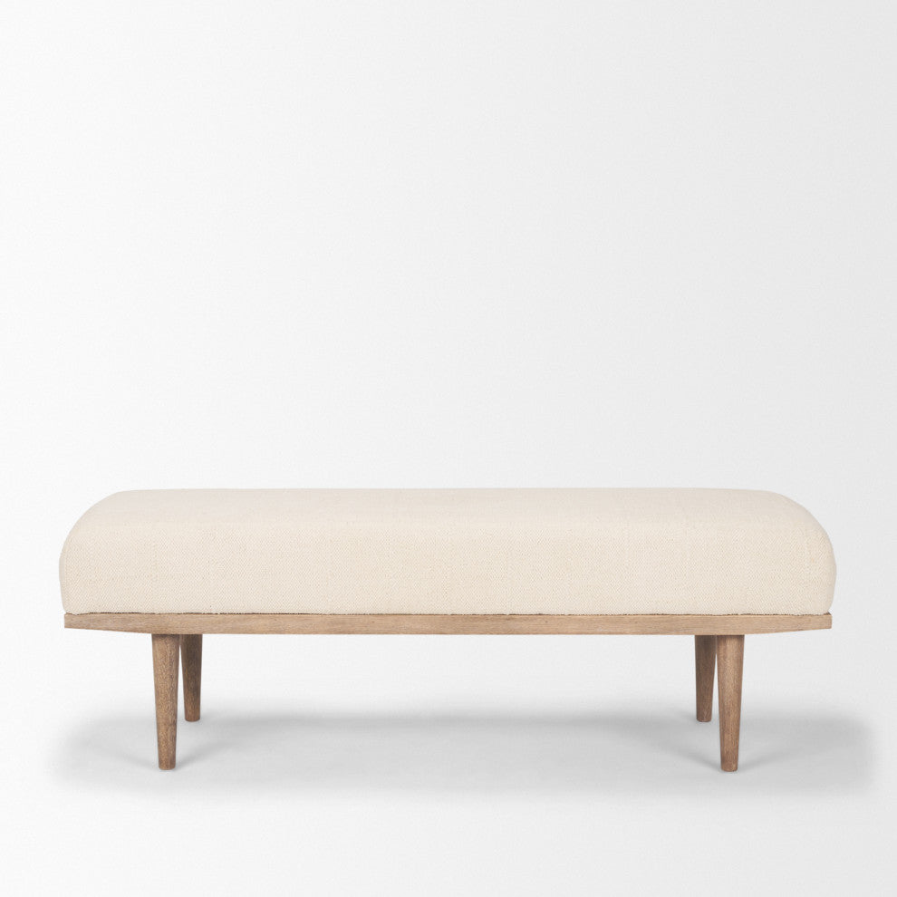 Shae Brown Wood With Oatmeal Fabric Bench