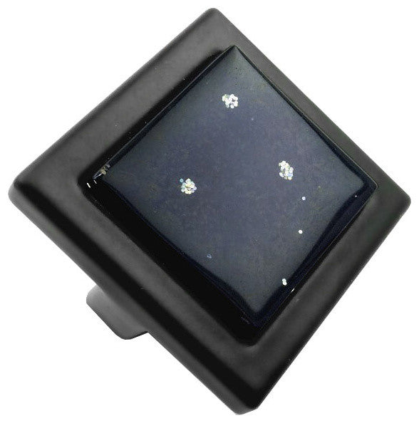 Black Iridescent Mini Nova Crystal Glass Black Metal Square Manor Knob