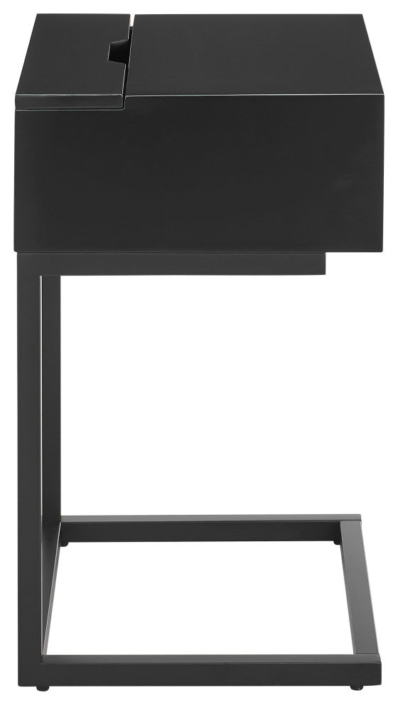 Daeg Smart Side Table, Matte Black With American Walnut Veneer Drawer