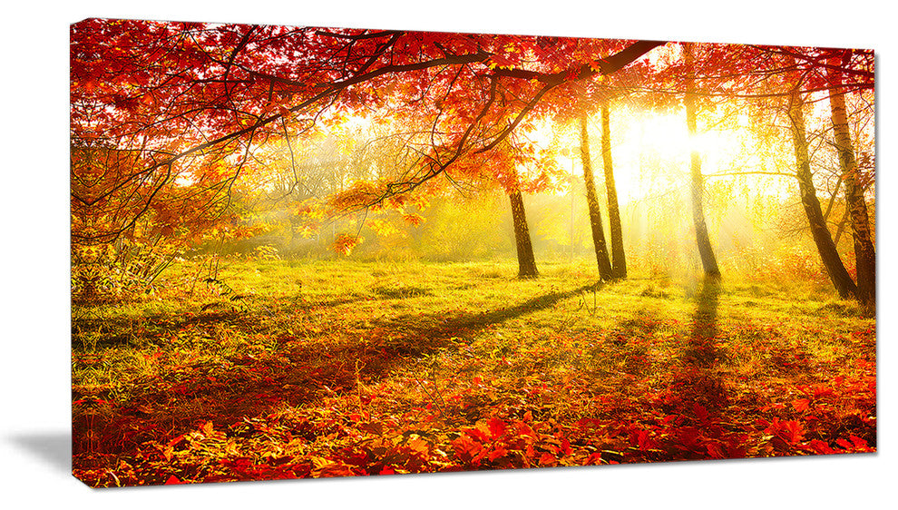 Yellow Red Fall Trees and Leaves, Landscape Canvas Art Print, 32"x16"