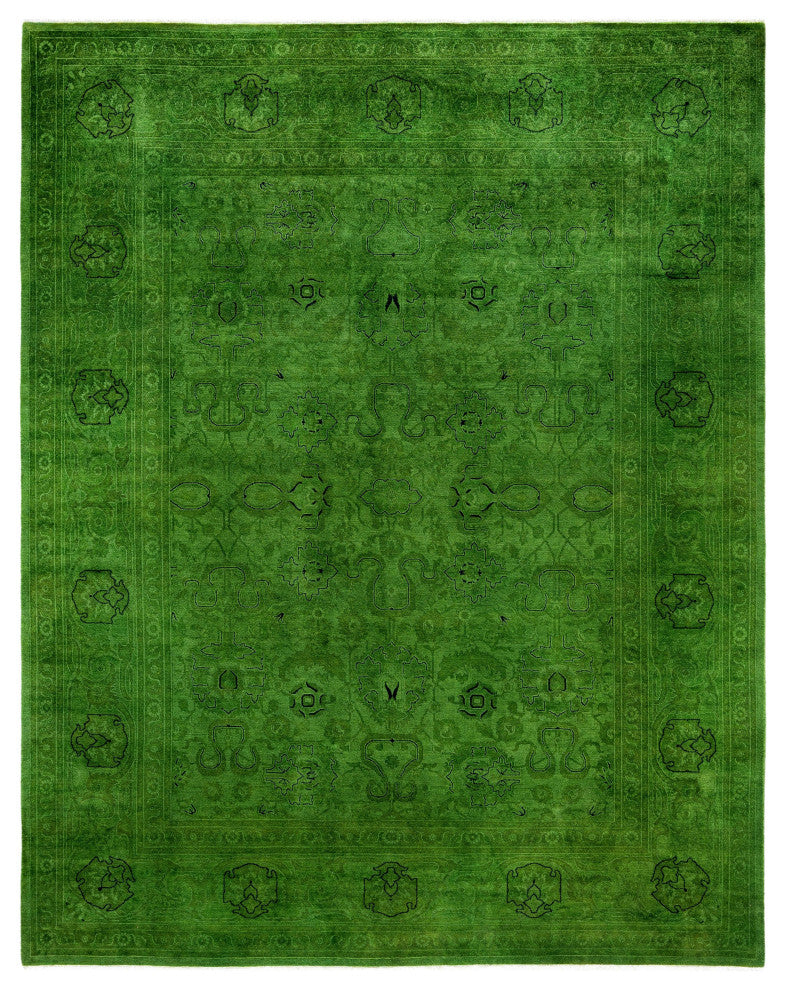 Overdyed One-of-a-Kind Hand-Knotted Area Rug Green, 8' 2" x 10' 5"