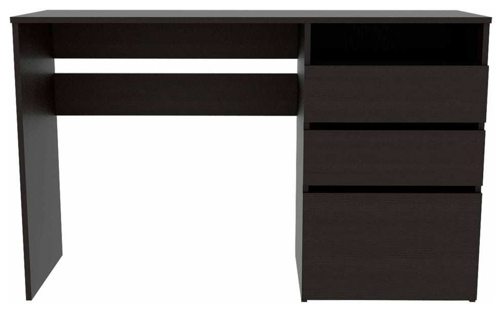 Louisiana Writing Computer Desk with Open Shelf and 3 Drawers, Black