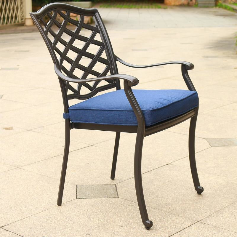 Fletcher Aluminum Dining Arm Chair With Cushion, Set of 2, Blue Olefin