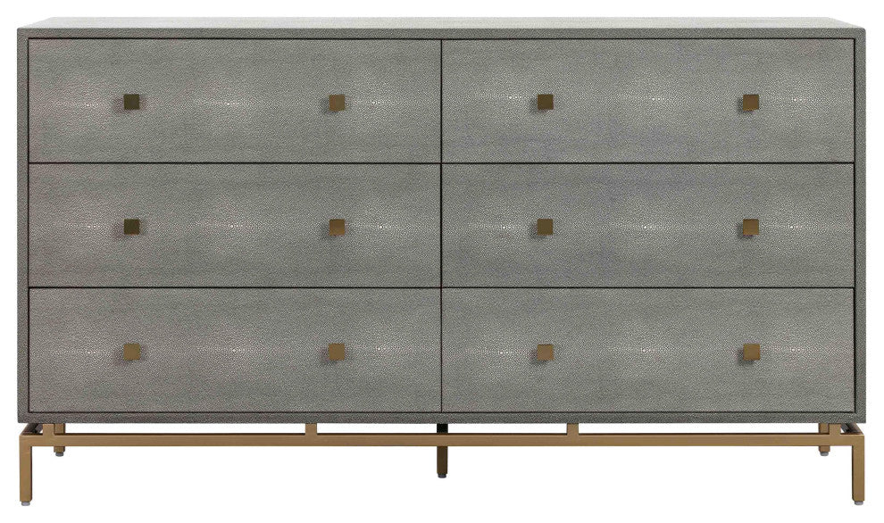 Pesce Shagreen 6 Drawer Dresser, Modern Grey Luxe Glam Buffet