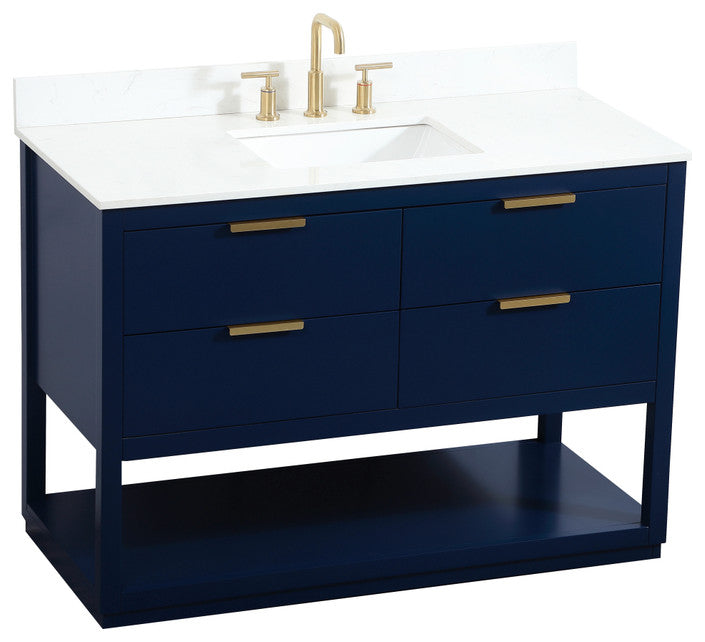 48" Single Bathroom Vanity, Blue, With Backsplash