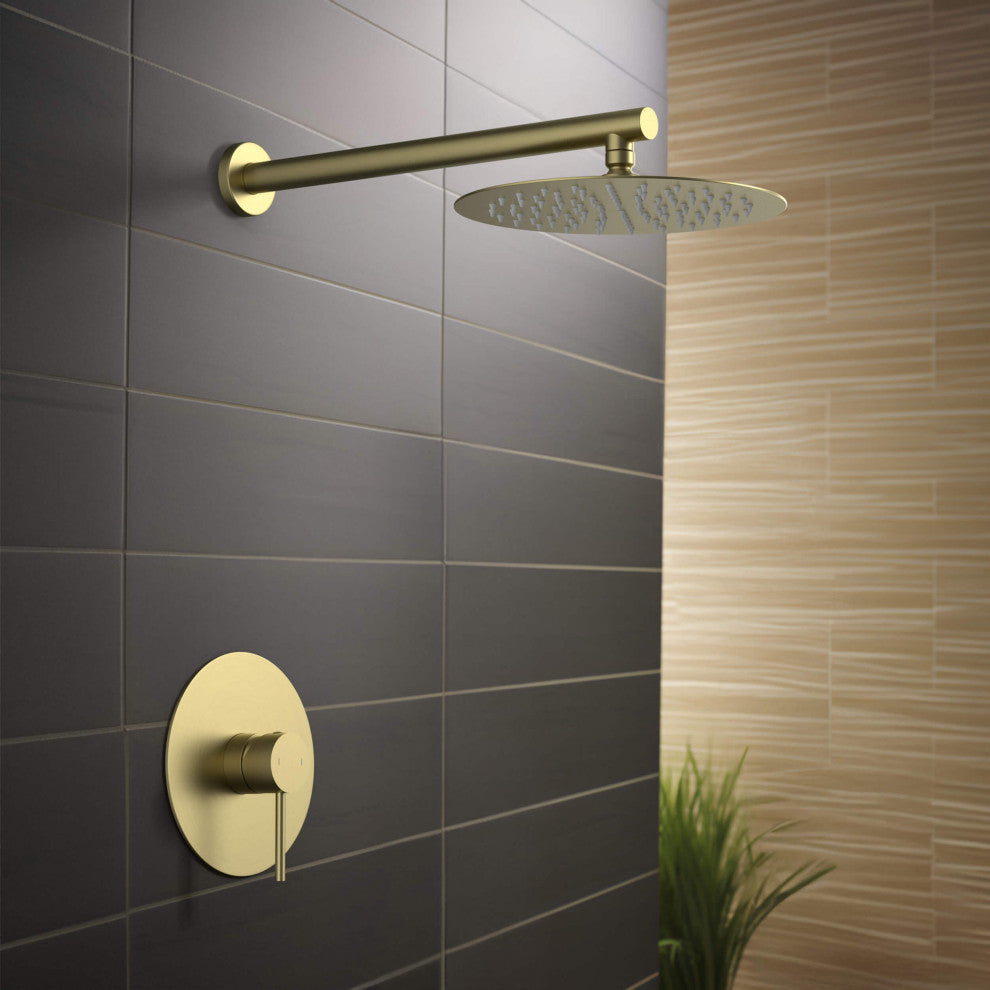 Circular Single Function Shower System, Rough, Valve, Brushed Gold