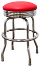 Retro Home Single Ring Chrome Pan 24" Swivel Counter Stool, Red