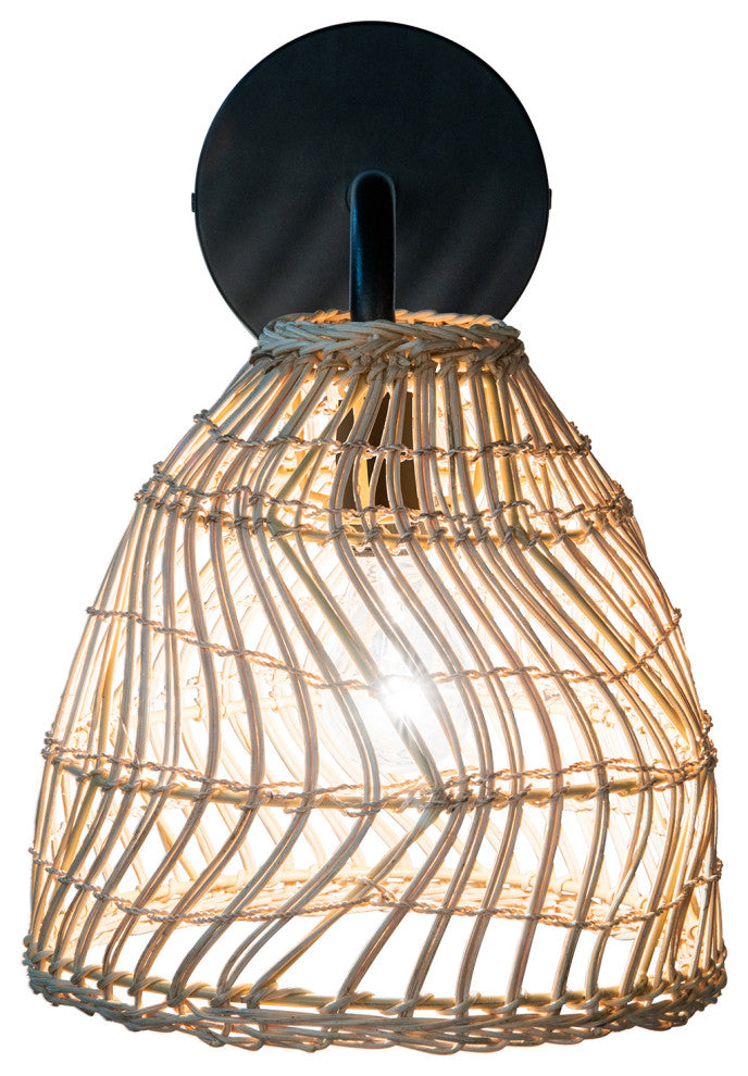 Luhu Open Weave Cane Rib Bell Sconce Wall Lamp, Natural
