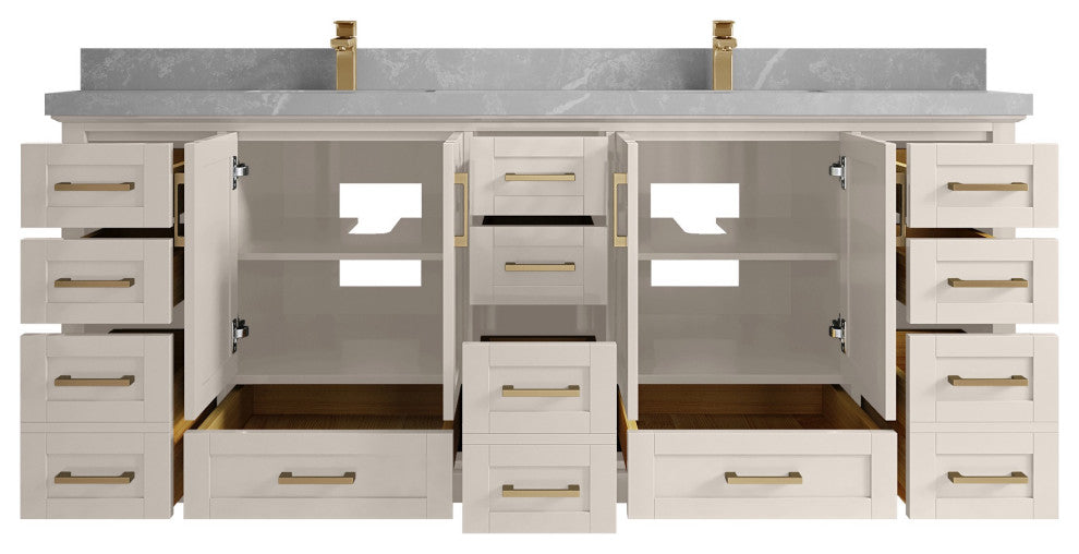 Boston 84" Double Sink Bath Vanity in Fine Grain 2" Pearl Gray
